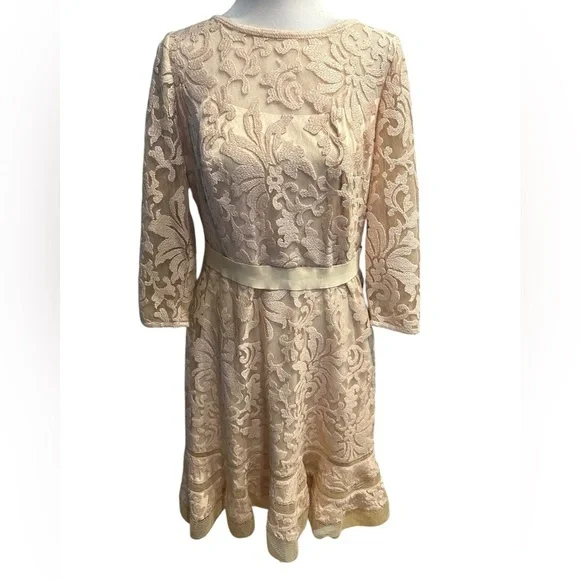 Tadashi Shoji Elegant Lace Dress in Cream petite size 12 - Picture 4 of 12